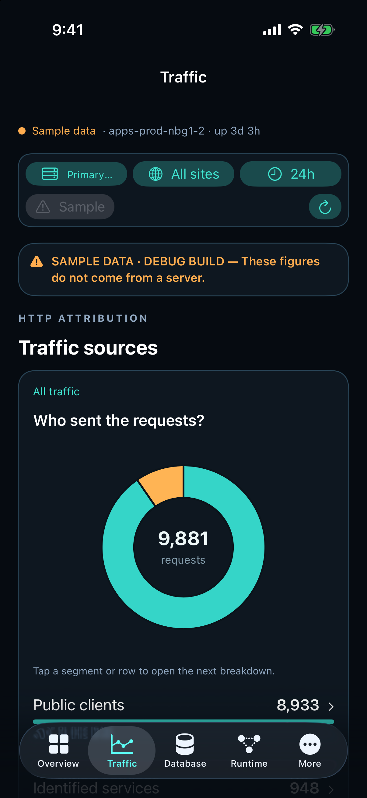 Hostwatch iPhone Traffic sources with clearly labeled sample request data