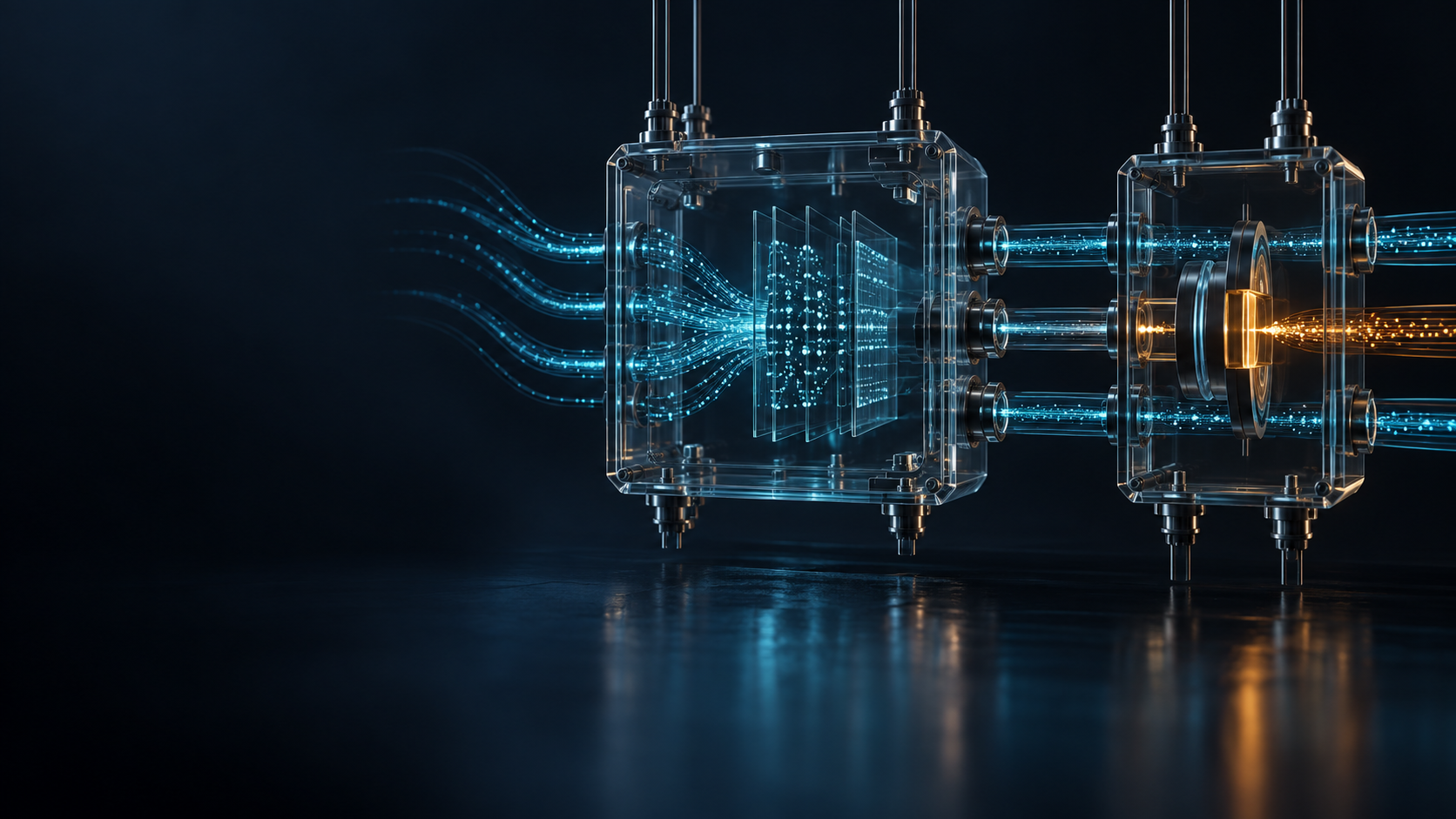 Separate cyan and amber glass infrastructure modules